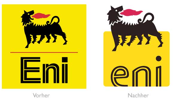 Design - eni Logo vorher/nachher