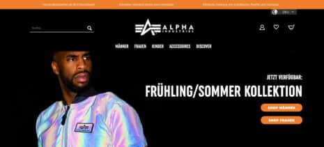 Der Webauftritt von Alpha Industries in Europa