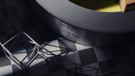 Abstraktes 3D-Rendering aus grafitfarbenem Fadengewebe und Karton als Key Visual des German Design Award 2027