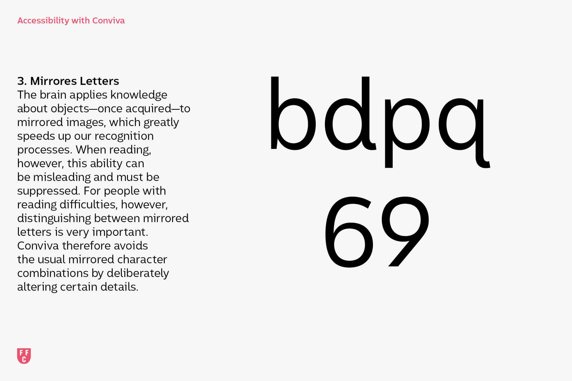 Die Buchstaben b, d, p, q sowie die Ziffern 6 und 9 in Conviva