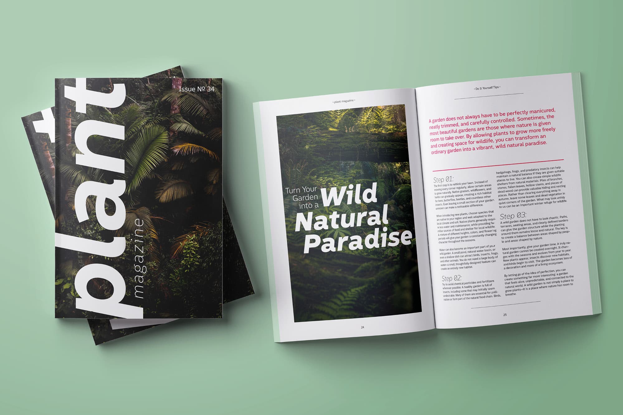 Mockup eines Magazins namens plant mit Conviva als Schrift auf mintgrünem Hintergrund
