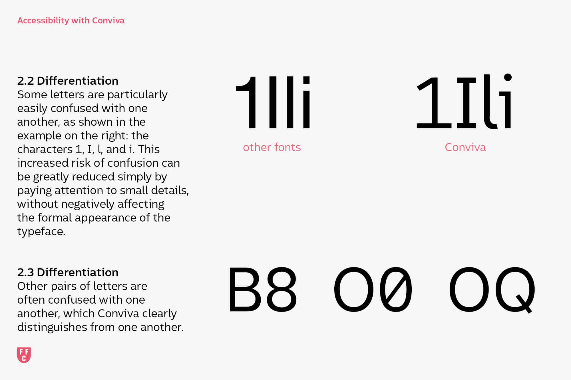 Vergleich der leicht verwechselbaren Zeichen 1, I, l, B, 8, 0 und O in anderer Schrift und in Conviva