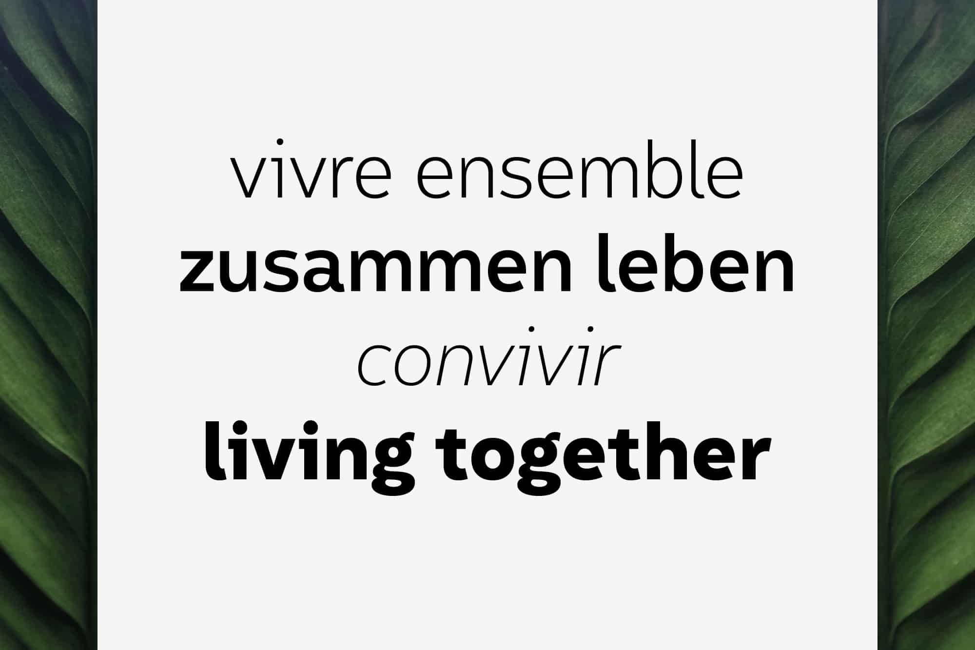 Zusammen leben in vier Sprachen gesetzt in Conviva, darunter convivir