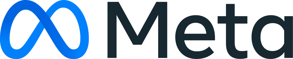 Meta-Logo mit blauem Unendlichkeitssymbol und dunkler Wortmarke