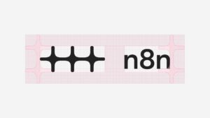 Das neue n8n-Logo mit Wortmarke auf einem rosa Konstruktionsraster