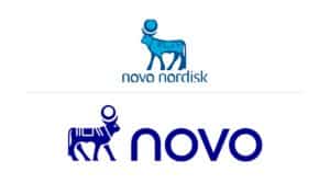 Vergleich des alten und neuen Novo-Nordisk-Logos: Der Apis-Stier blickt im neuen Logo nach rechts statt nach links