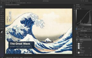 PhotoCraft mit Hokusais Große Welle, Kurven-Einstellungsebene und Ebenenpalette