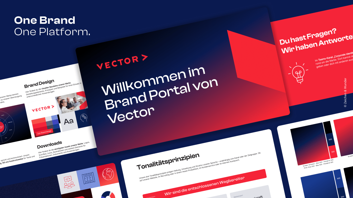 Startseite des globalen Vector Brand Portals mit Hinweisen zu Brand Design und Tonalität