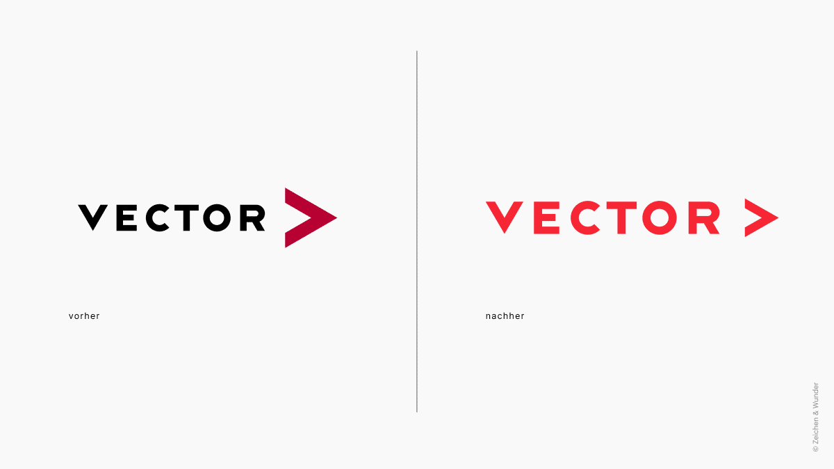 Vector-Logo im Vergleich: links die bisherige Version in Schwarz und Rot, rechts die neue Version in Rot