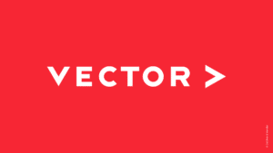Weißer Vector-Schriftzug mit Pfeil auf rotem Hintergrund