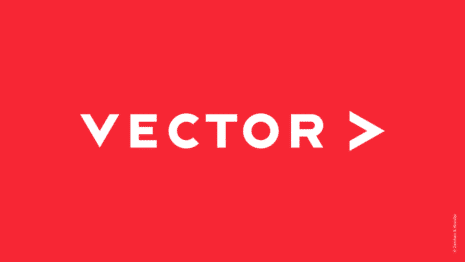Weißer Vector-Schriftzug mit Pfeil auf rotem Hintergrund