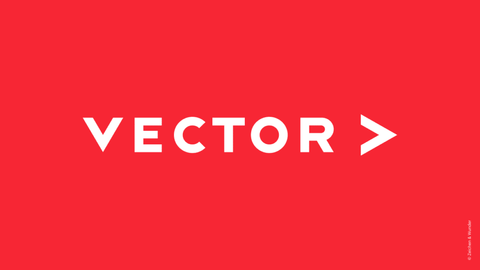 Weißer Vector-Schriftzug mit Pfeil auf rotem Hintergrund