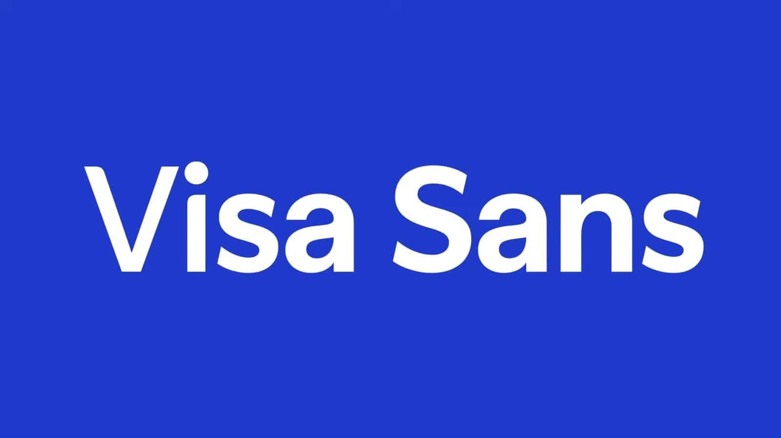 Weißer Schriftzug Visa Sans auf blauem Grund