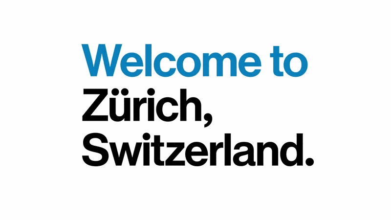 Wortmarke Welcome to Zürich, Switzerland. in dreizeiligem Satz, Welcome to in Blau