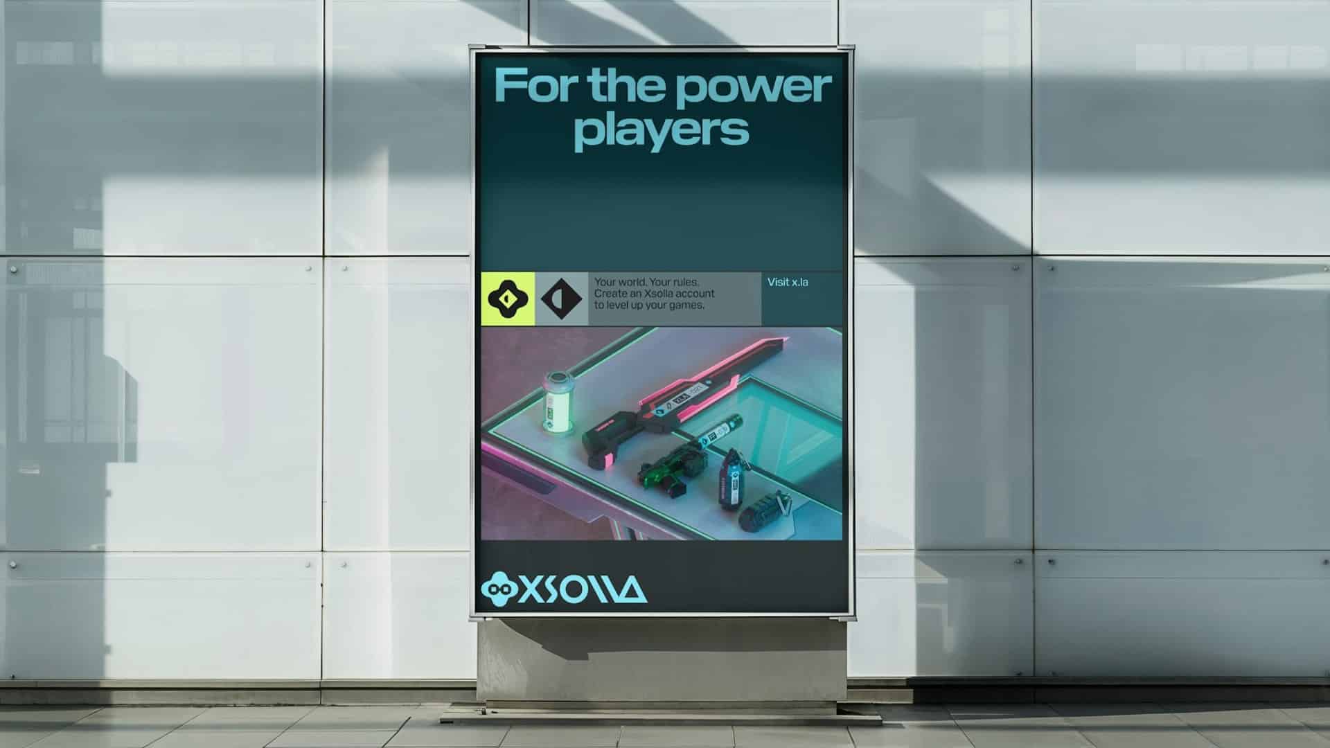 Plakat in einem Display mit dem Claim For the power players